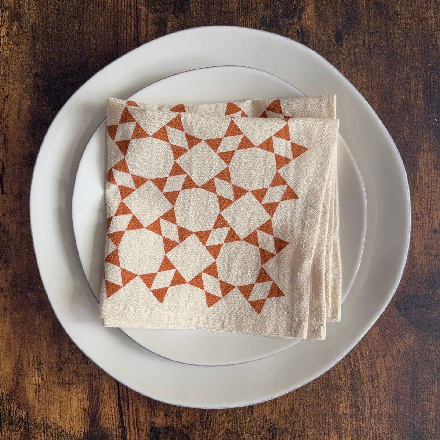 Set of 4 Hand Printed Flour Sack Napkins | Wicker Brown