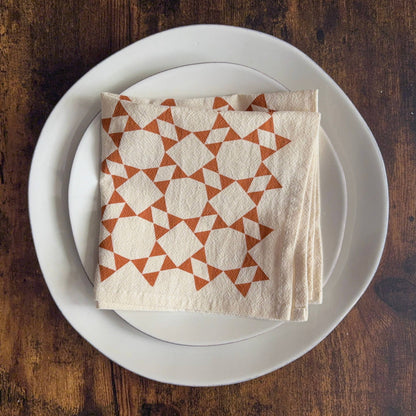 Set of 4 Hand Printed Flour Sack Napkins | Wicker Brown