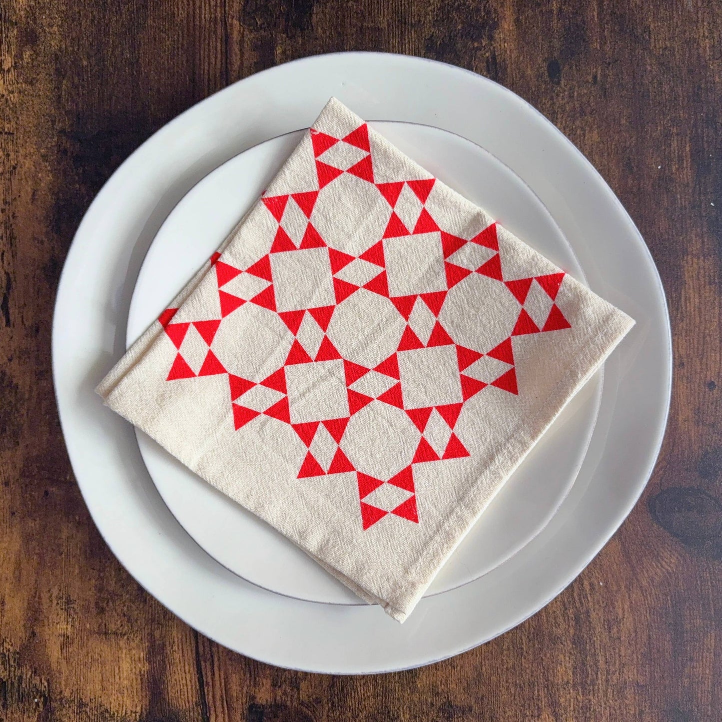 Set of 4 Hand Printed Flour Sack Napkins | Wicker Brown