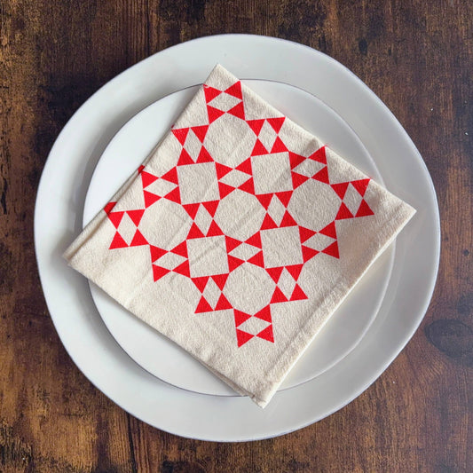 Set of 4 Hand Printed Flour Sack Napkins | Tomato Red