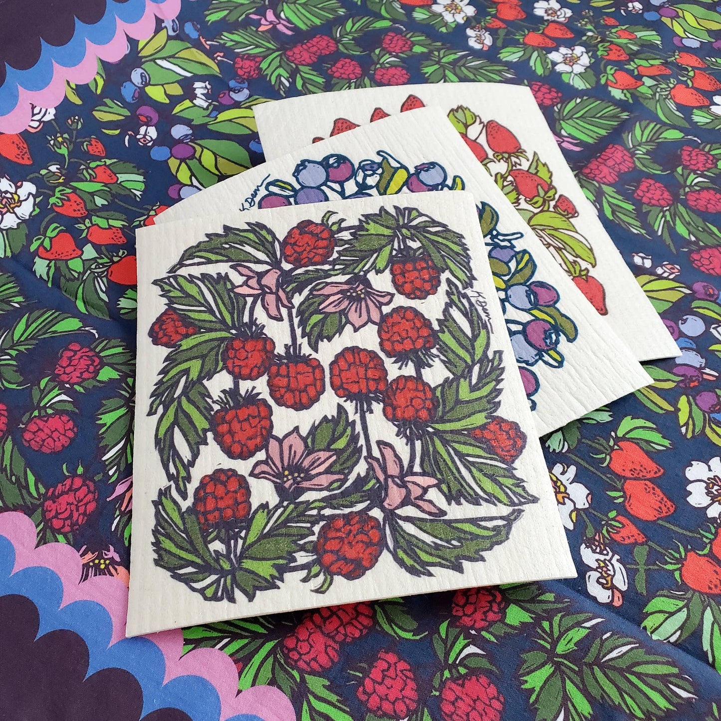 Summer Raspberry Swedish Dishcloth by Little Green