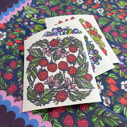 Summer Raspberry Swedish Dishcloth by Little Green