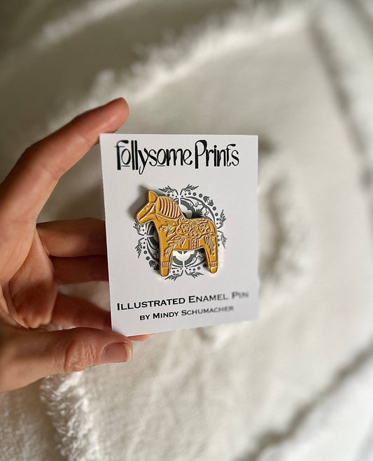 Yellow Dala Horse Enamel Pin by Follysome Prints