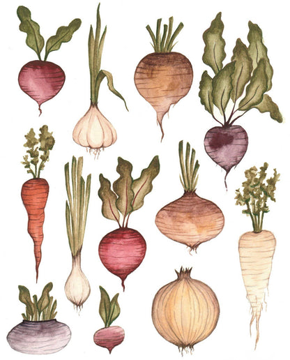 Watercolor Root Vegetables Garden Art Print by Fox & Fables