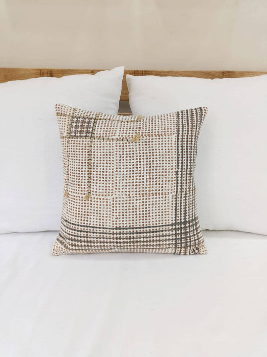 Plaid Hand Block Printed 18" x 18" Throw Pillow