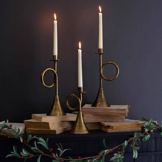 Antique Style Brass Trumpet Taper Candle Holder