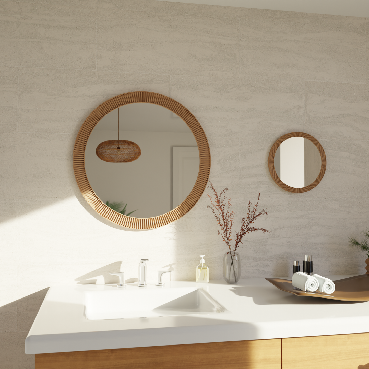 Sun Mirror | 18" Natural Wood by Modernized Pottery