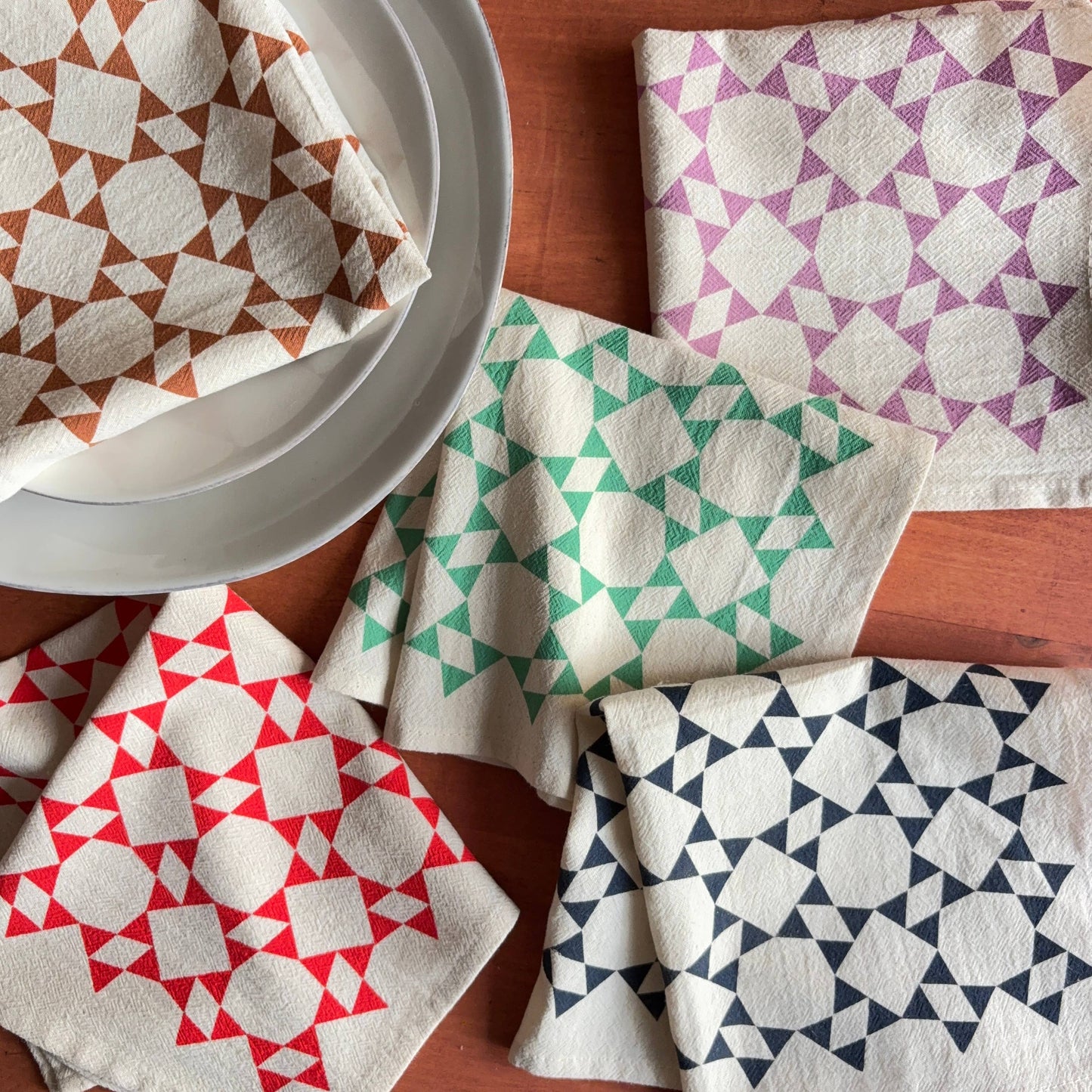 Set of 4 Hand Printed Flour Sack Napkins | Wicker Brown