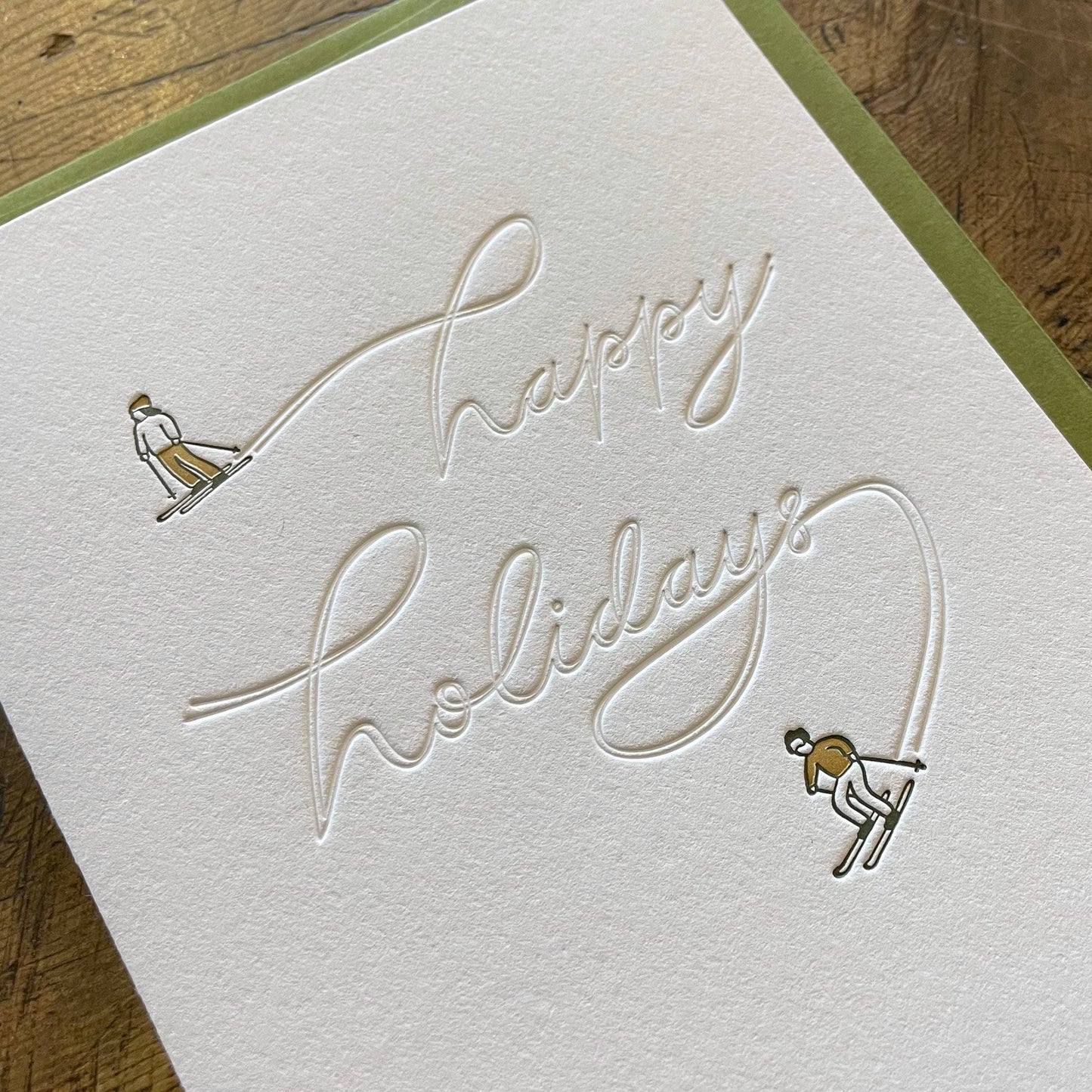 Happy Holidays Skiers Letterpress Card by Green Bird Press