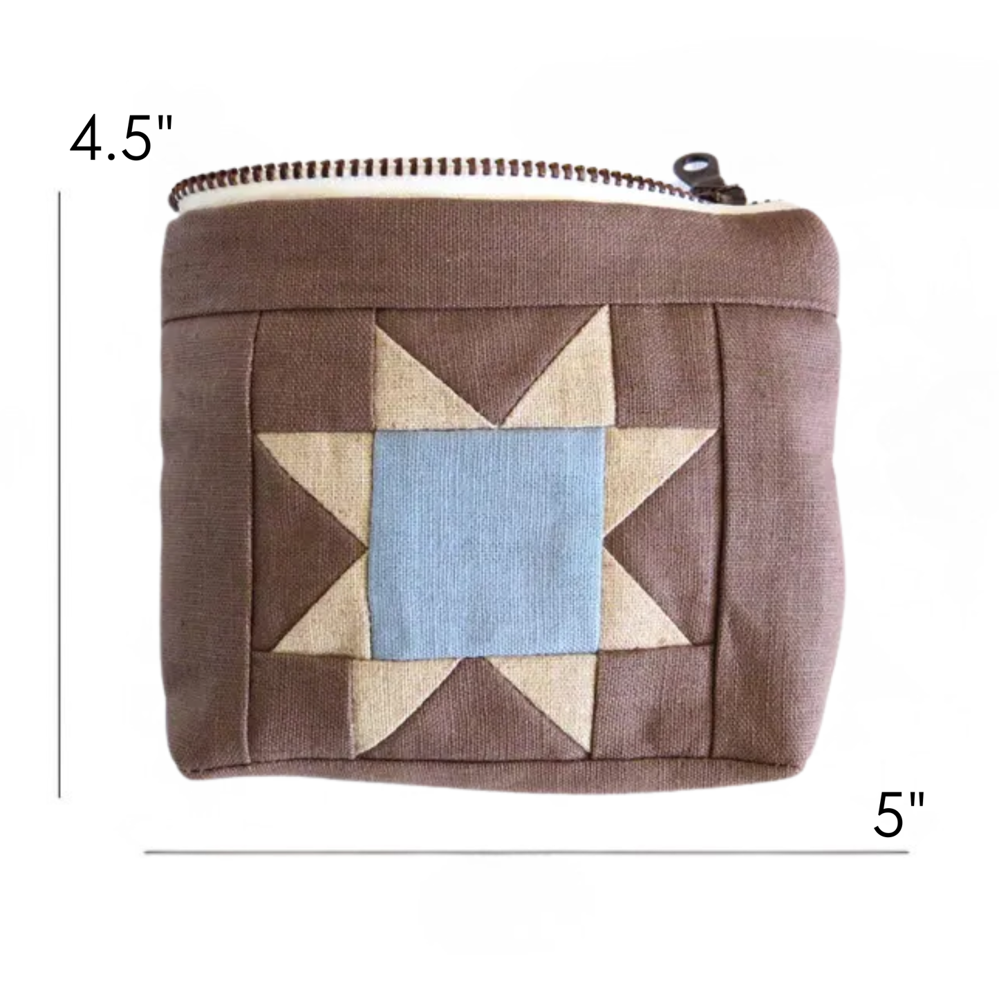 Sawtooth Star Quilted Zipper Pouch | Brown