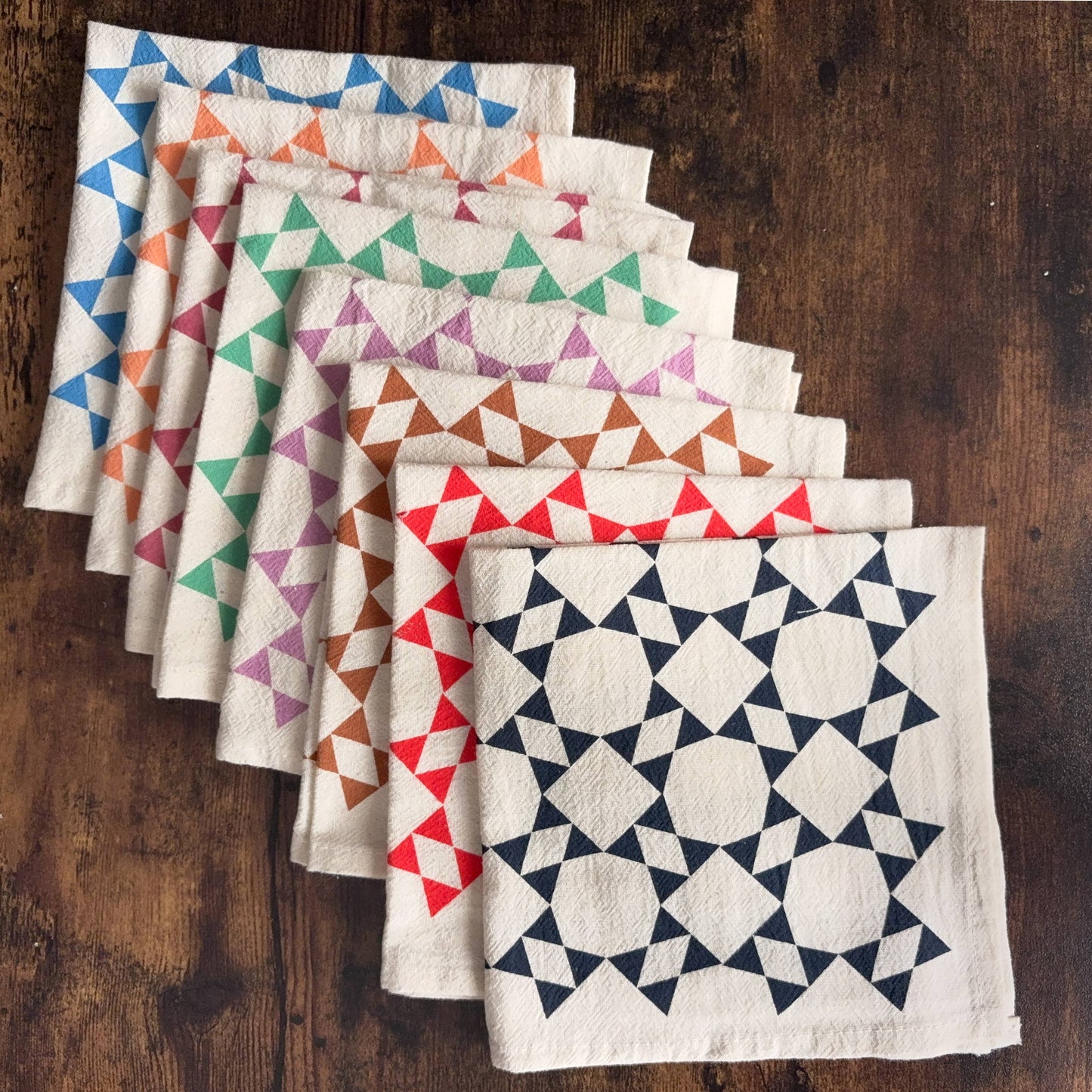 Set of 4 Hand Printed Flour Sack Napkins | Wicker Brown