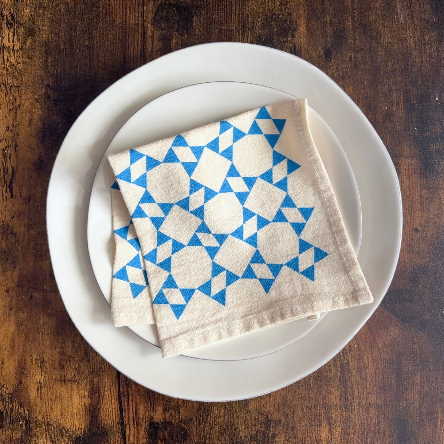 Set of 4 Hand Printed Flour Sack Napkins | Wicker Brown