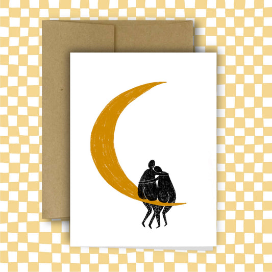 With You on a Crescent Moon Greeting Card by Rani Ban