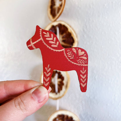 Red Swedish Dala Magnet by Nordic Nicole