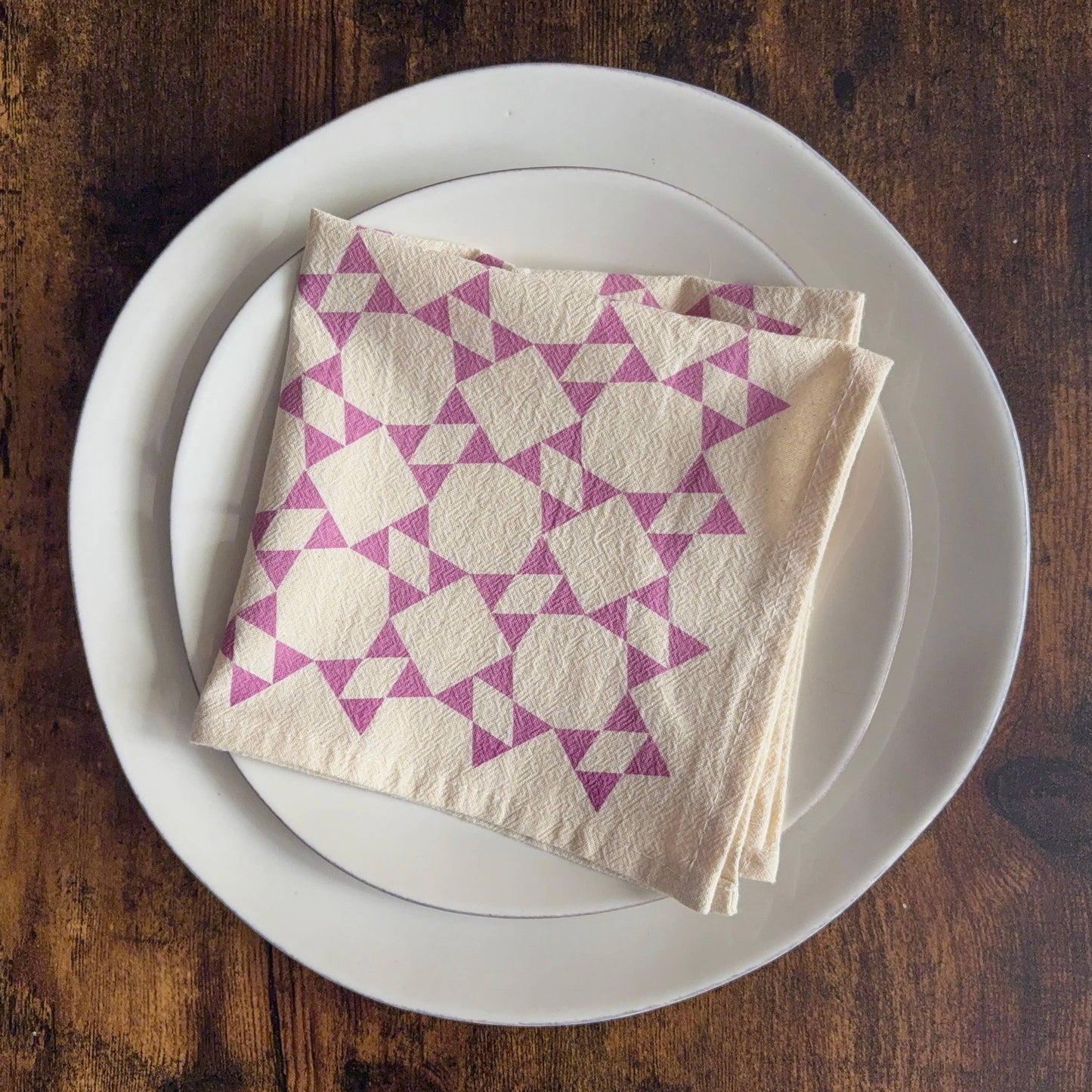 Set of 4 Hand Printed Flour Sack Napkins | Wicker Brown