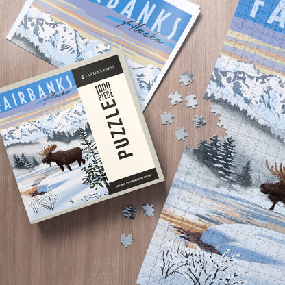 Fairbanks, Alaska with Moose in the Winter 1000 Piece Puzzle