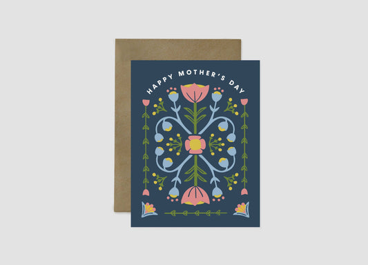 Happy Mother's Day Rosemaling Greeting Card by Nordic Fox Design Co.