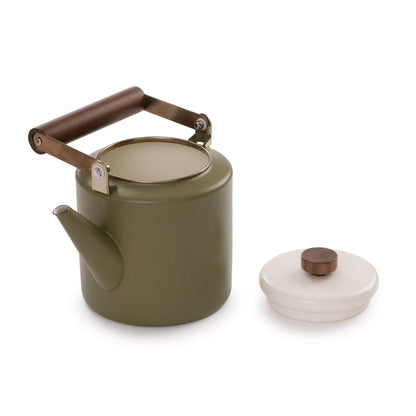 Retro-Inspired Enamel + Walnut Kettle by Barebones