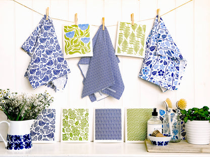 Flower | Green + Blue Swedish Dishcloth