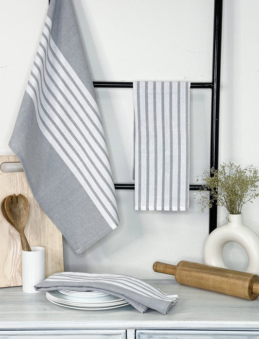 Woven Kitchen Towels | Set of 2 | Gray Block Stripes by Chardin Home