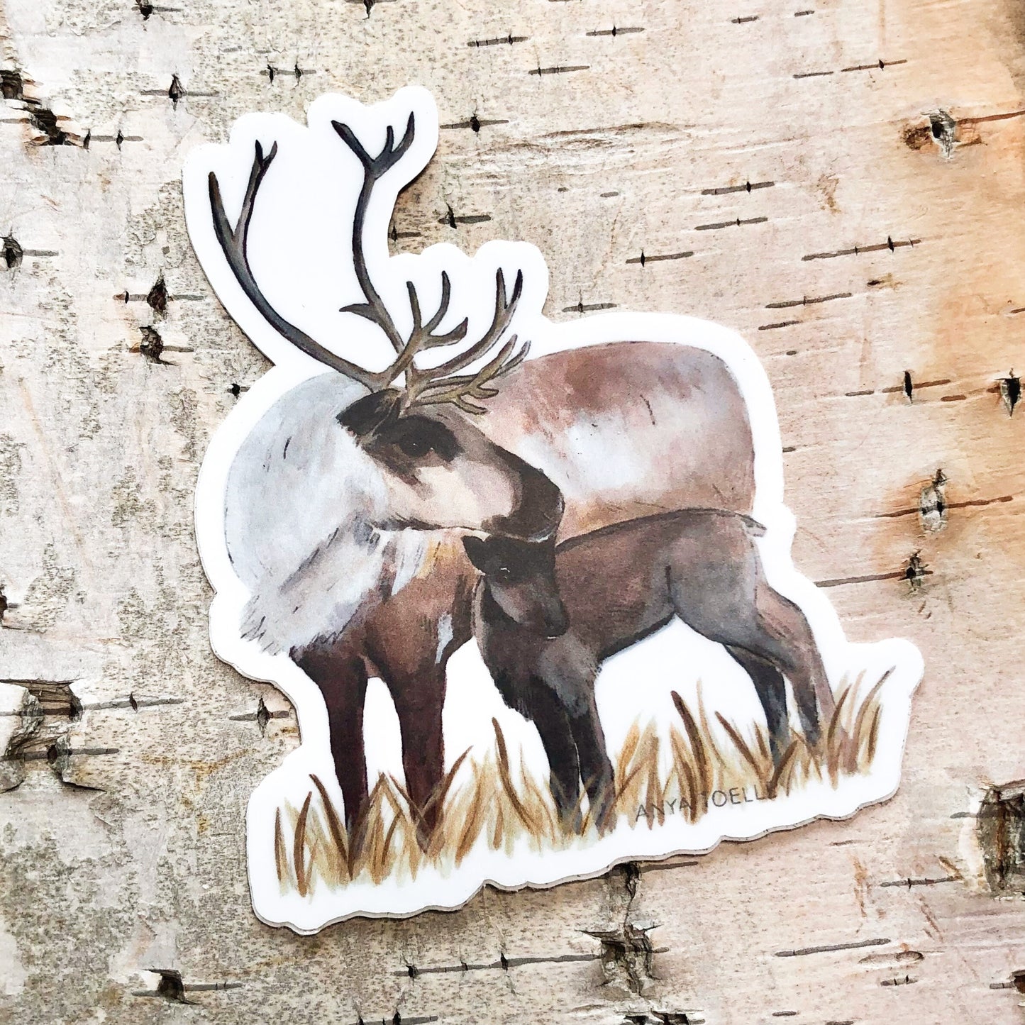 Mama and Calf Reindeer Sticker by Anya Toelle