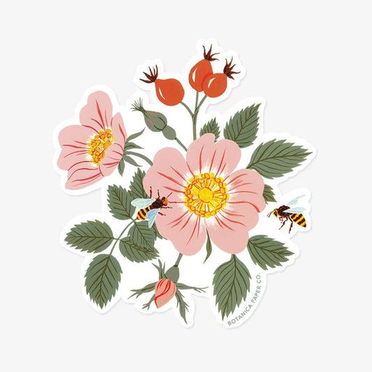 Wild Rose & Bee Sticker by Botanica Paper Co.