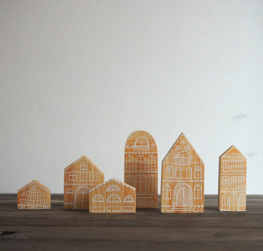 Hand Painted Wooden Village NATURAL SET OF 6 by AnaMarkoKids