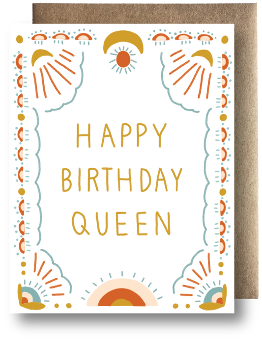 Happy Birthday Queen Card by Maija Rebecca Hand Drawn