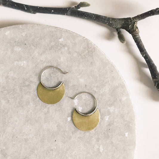 Tiny Brass Disc Circle Sterling Earrings by Modern Madini