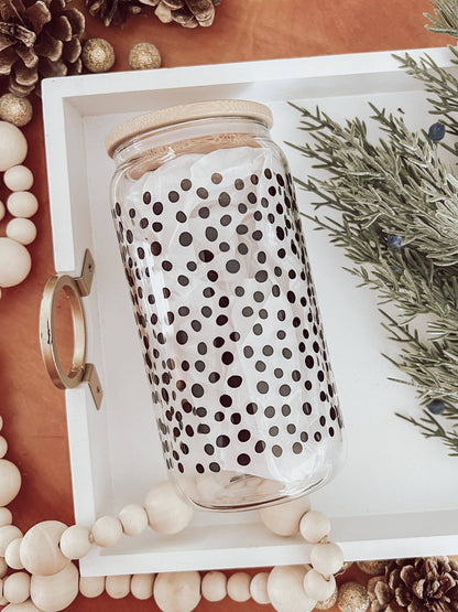 Dotty 16 oz Glass Tumbler with Bamboo Lid + Straw