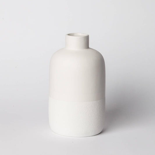 White Textured Bottleneck Ceramic Vase