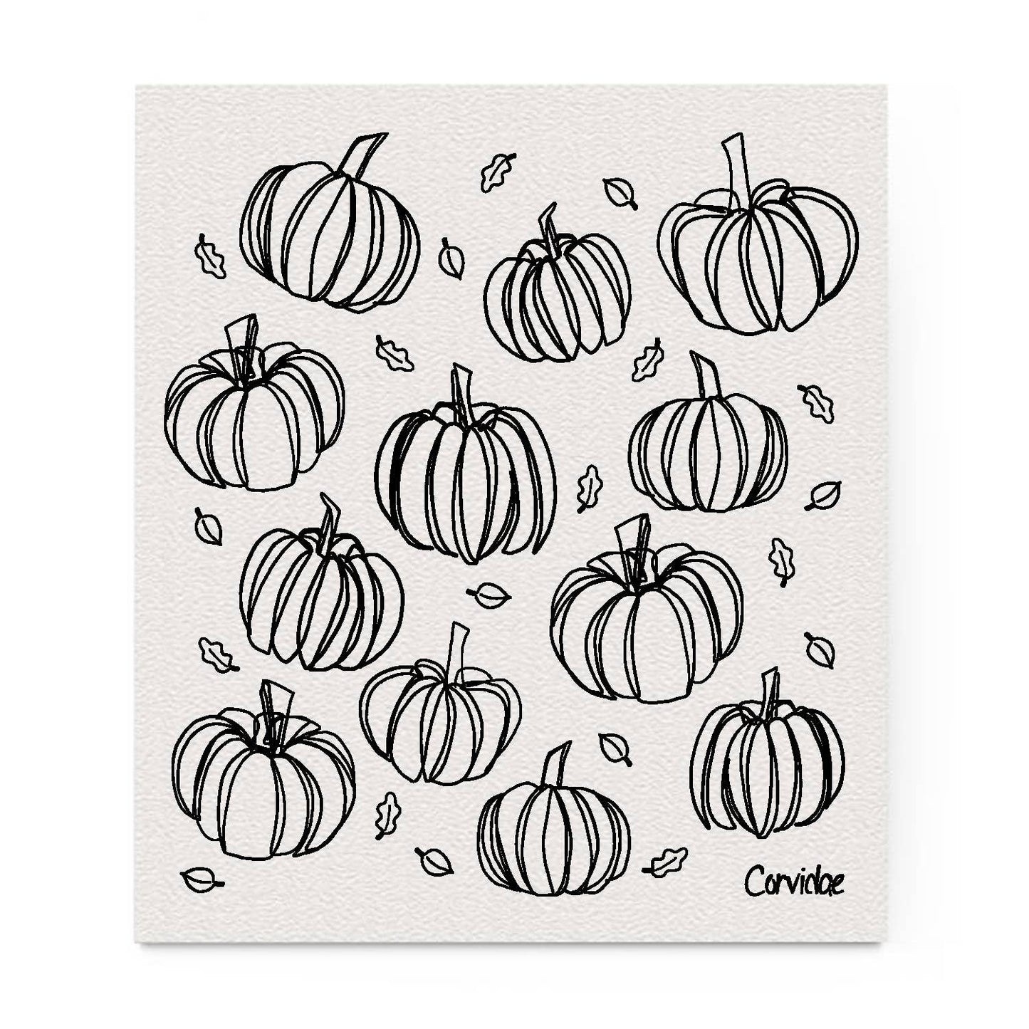 Pumpkins and Leaves Swedish Dishcloth by Corvidae