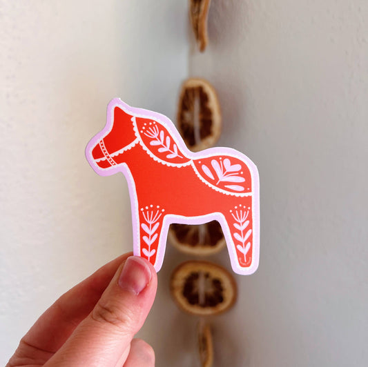 Red Swedish Dala Sticker by Nordic Nicole