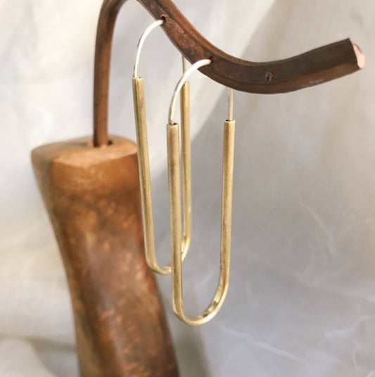 Hand-Formed Hammered Brass Hoop Earrings by Modern Madini