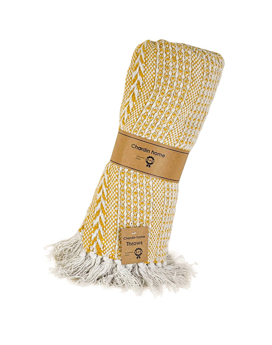 Braided Waffle Throw in Yellow + White by Chardin Home