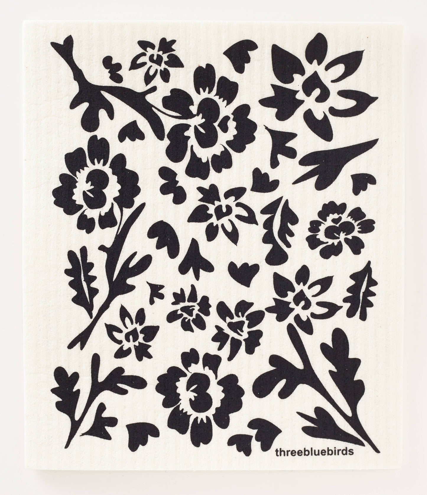 Black + White Floral Swedish Dishcloth