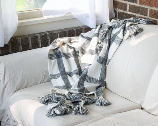 Hand Woven Throw - White & Black